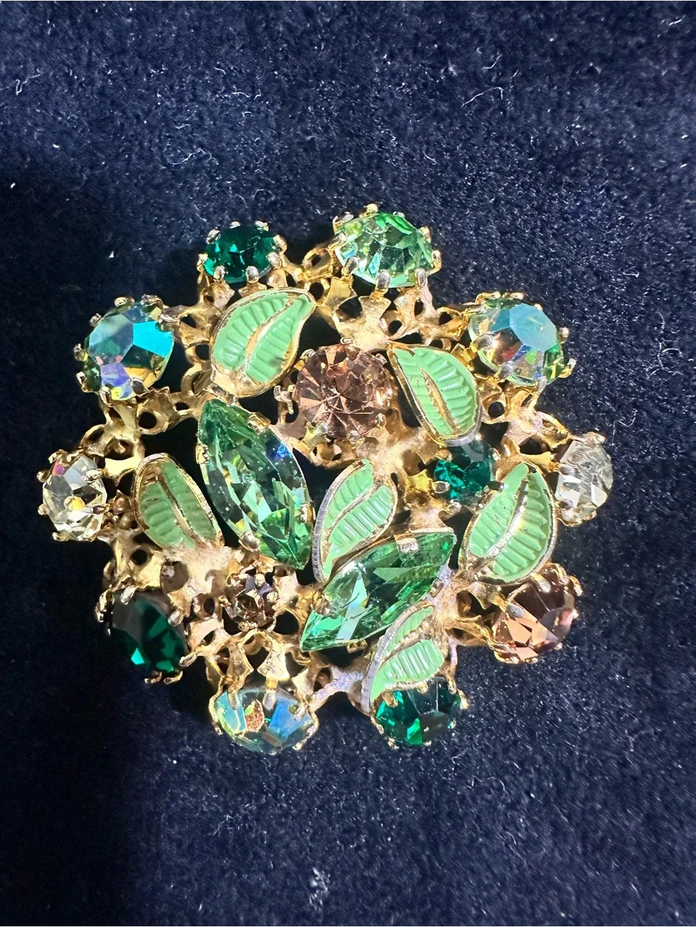 Vtg: Beautiful Australian Crystal & Enamel Floral Accent Brooch